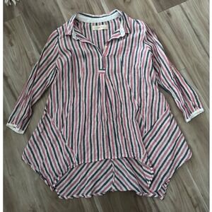 Anthropologie Isabella Sinclair Striped Linen Blend‎ Top Asymmetrical Hem t2